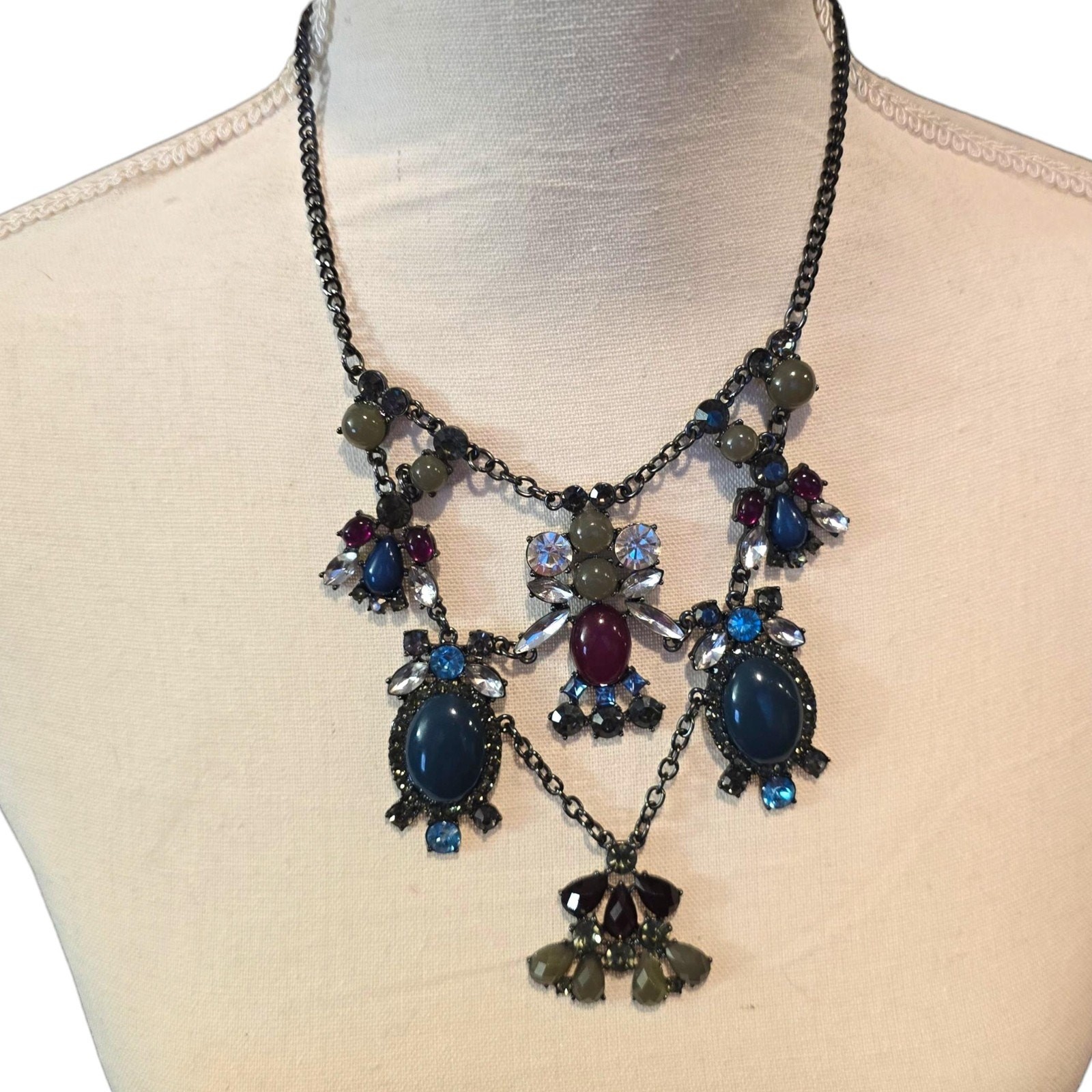 Necklace Statement Bib Multicolor Rhinestone Cabochon Pendant SKU 2490