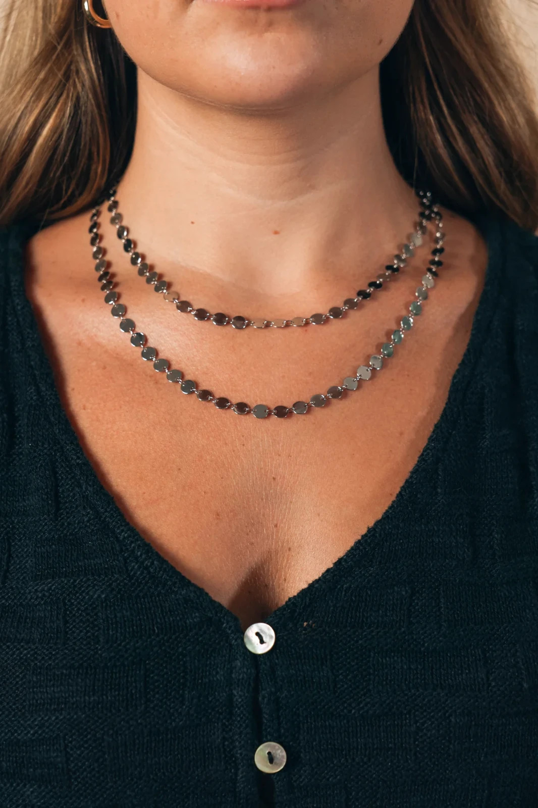 Sterling Forever Round Disk Long Chain Necklace