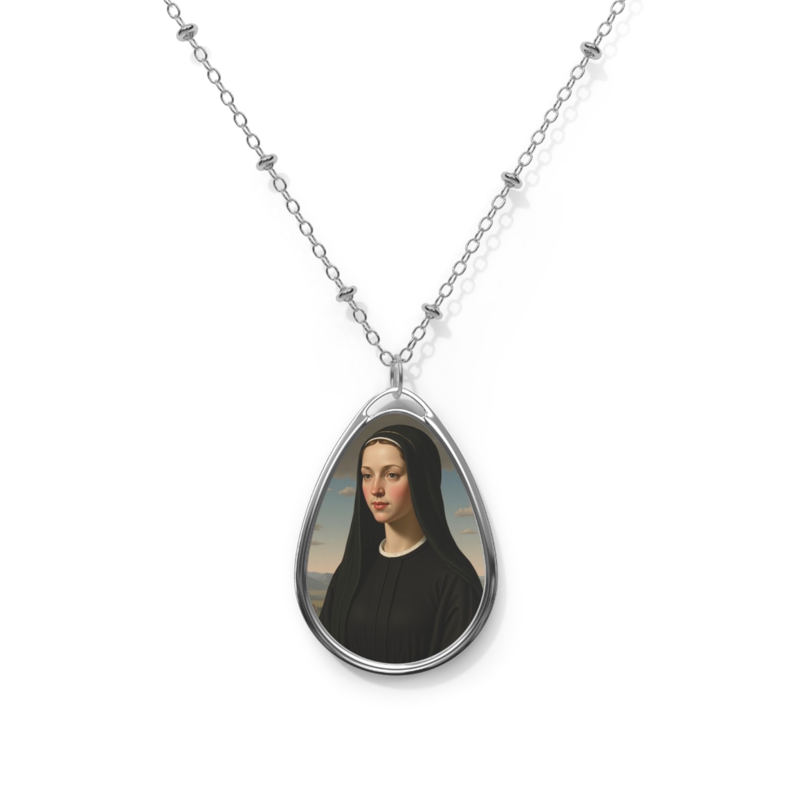 Saint Jane Frances De Chantal, Oval Pendant Necklace, Christian Gift