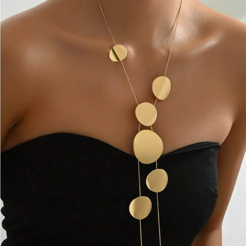 Circular Heart-Shaped Geometric Necklace Hollow Y-Shaped Design Creative Long Pe