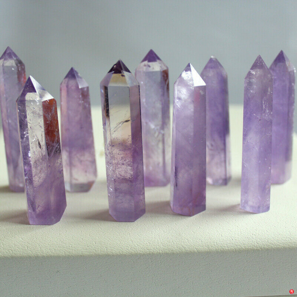 1Pc Natural Purple Amethyst Quartz Crystal Point Wand Healing Rock Stone Obelisk