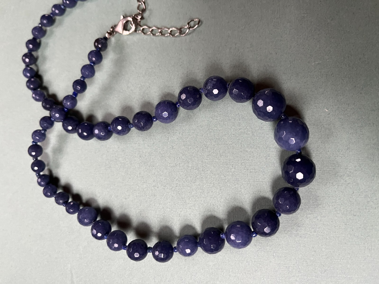 Estate Dark Blue Tapered Faceted Glass Bead Necklace – 17 inches in length + 2.2