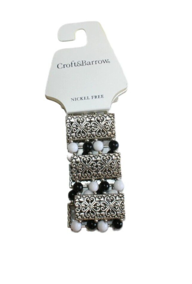 Croft & Barrow White, Black and Silver Stretch Bracelet – NWT