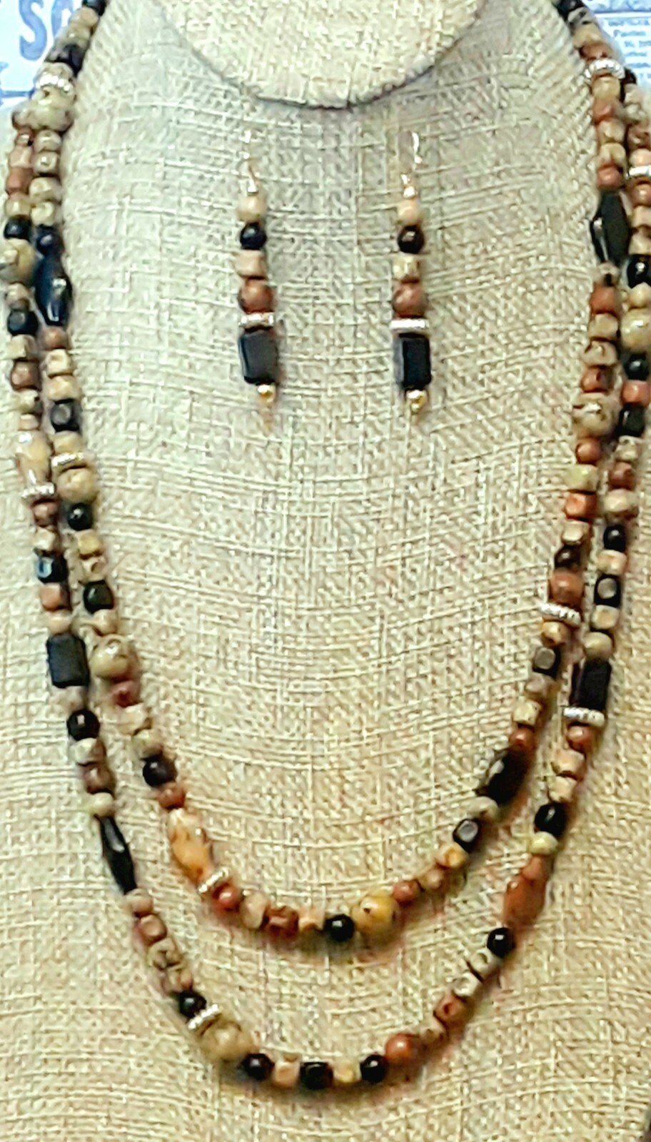 STELLA and DOT 🧿 Stunning 2 Strand Brown Tones 11″L Necklace + 2″L Earrings Ap5