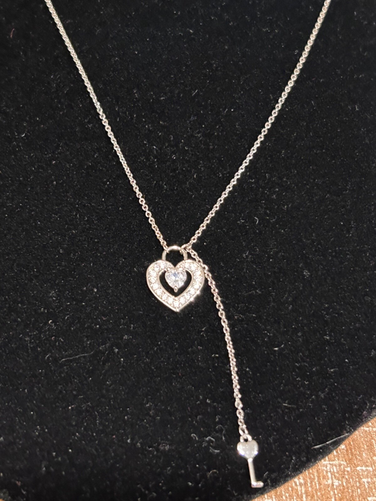 Crystals From Swarovski Heart Lock & Key Pendant Necklace Rhodium 7206t