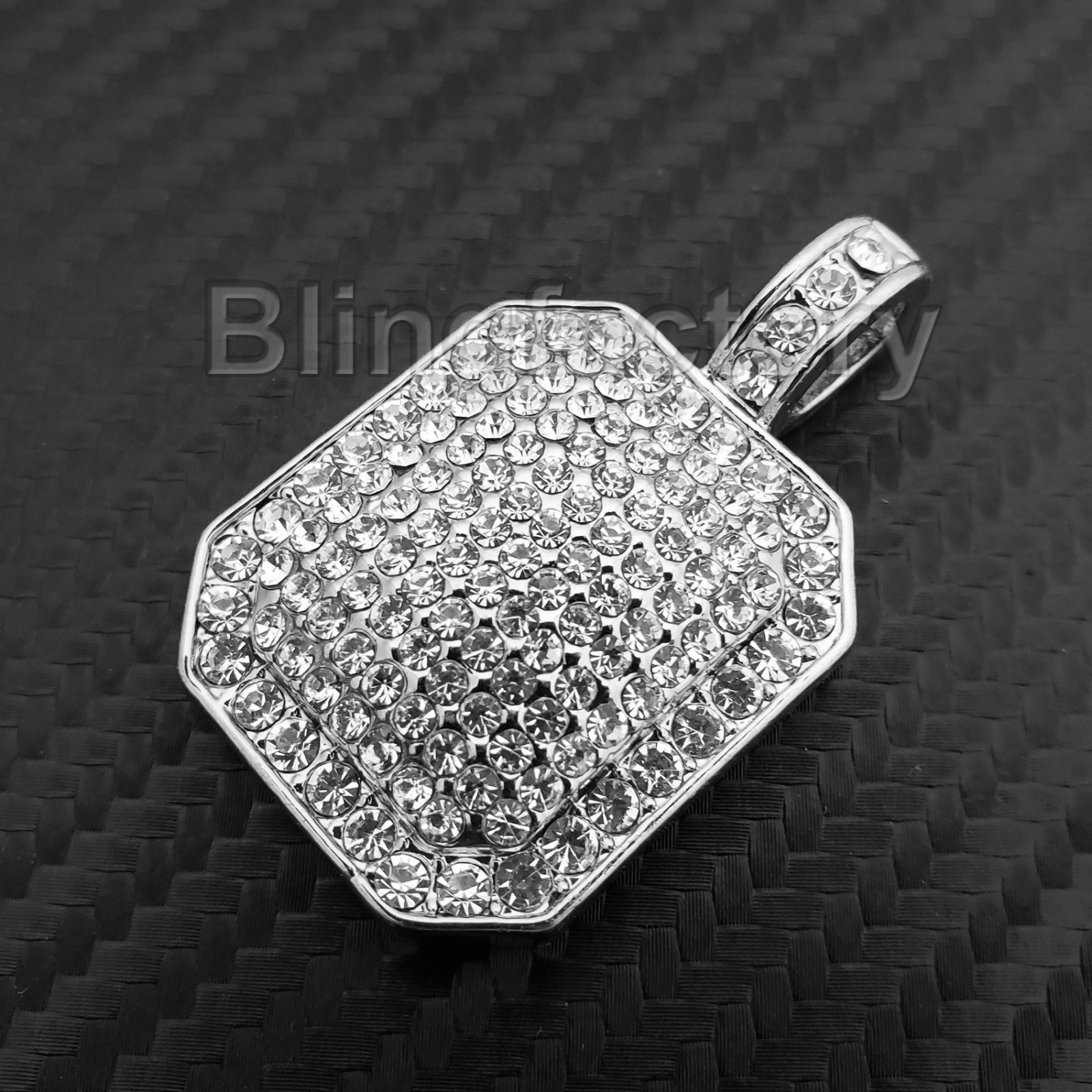 Hip Hop Iced Cubic Zirconia Square Pendant & 1 Row Diamond Tennis Chain Necklace