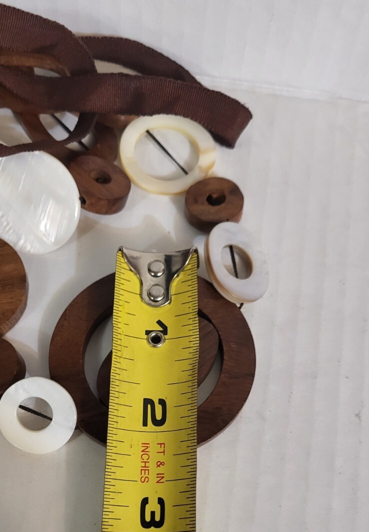 Layered Wooden & MOP Round CIRCLE BROWN /CREAM Necklace