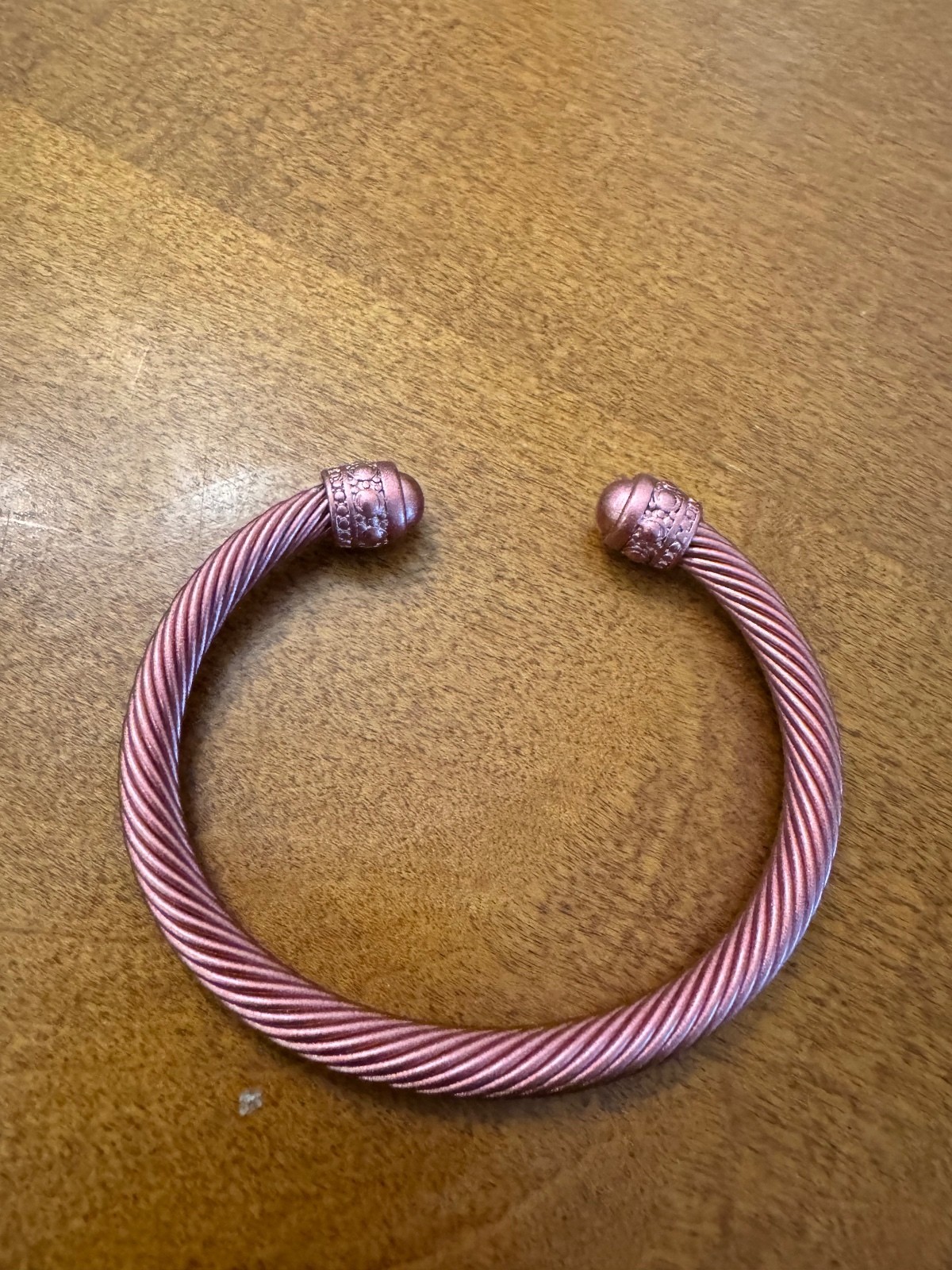 Copper Tone Twisted Cable Cuff Bracelet with Decorative End Caps 355