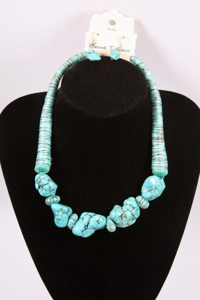 Turquoise Color Cluster Necklace & Earring Set Fashion Costume Jewelry jxtl New