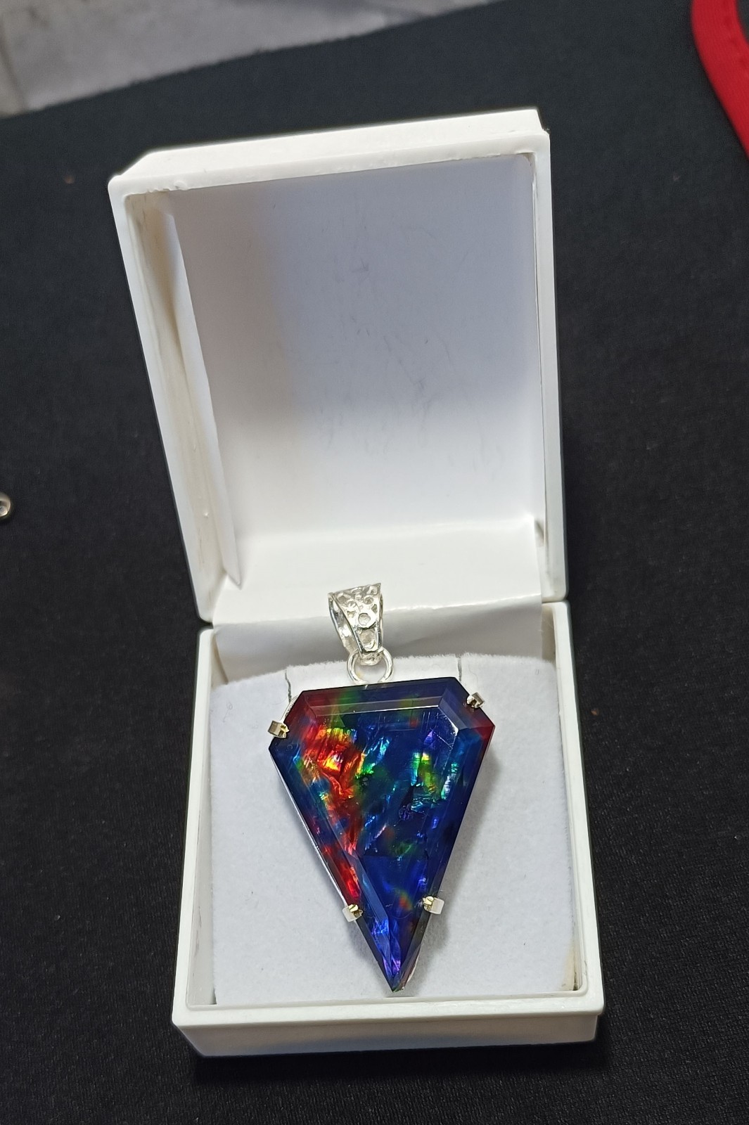Ammolite Doublet 59.15 Ct Natural Gemstone Solid Silver Fancy Rainbow Pendant