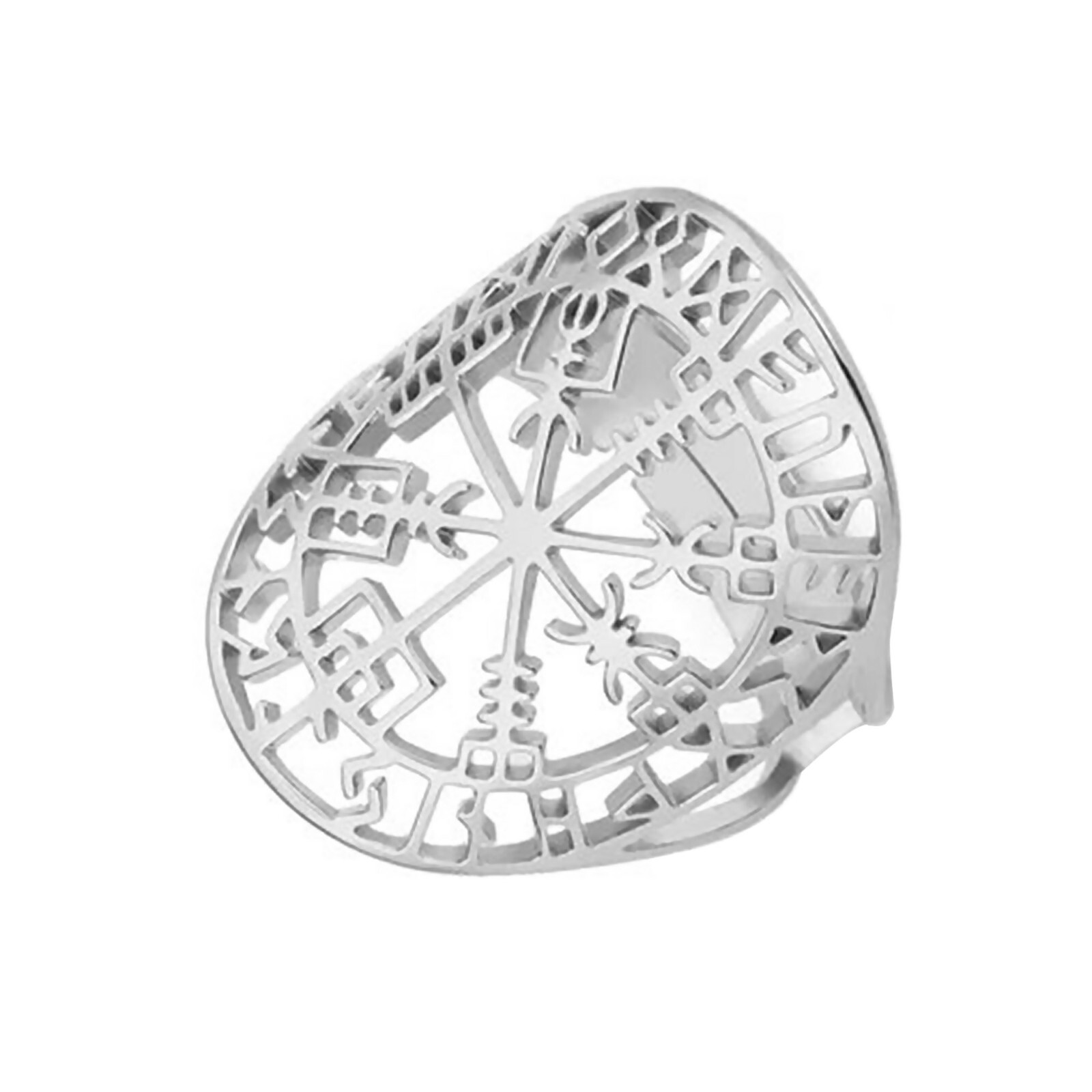 Womens Vegvisir Viking Ring Silver 316L Stainless Steel Adjustable Norse Band