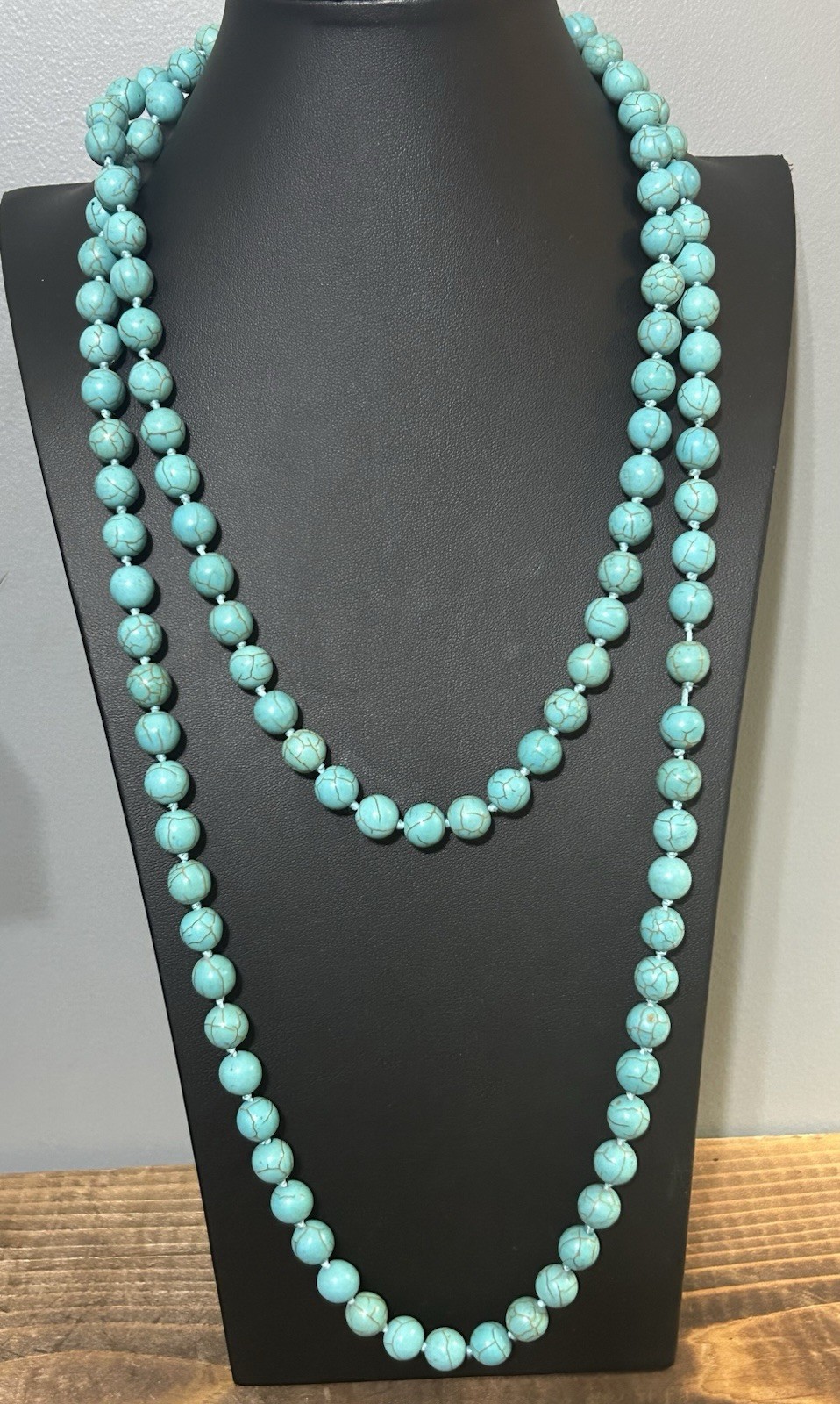Vintage Boho Long Endless Turquoise Dyed Howlite Beaded Strand Necklace 54”