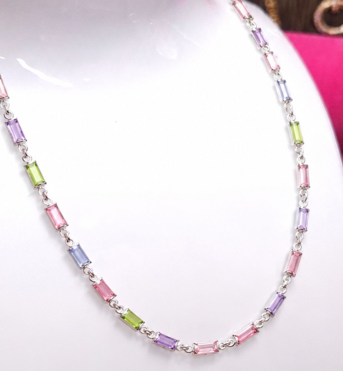 Set of 2: 18″ round stone AND 22″ dainty baguette light jolly gems chains