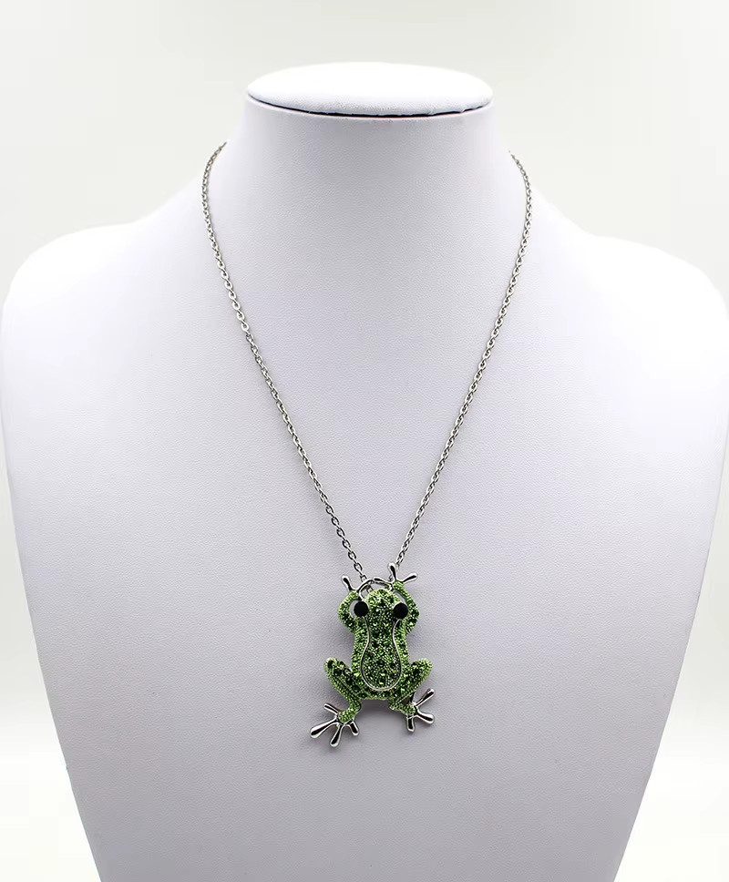 Frog Necklace Green Crystal Stone Pendant Cottagecore Bohemian Jewelry Gift New
