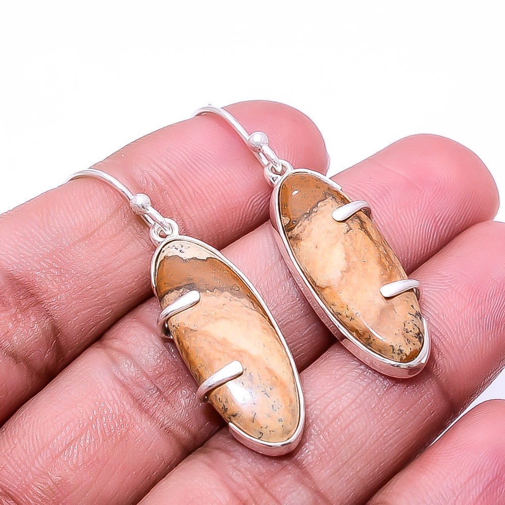 Natural Picture Jasper 925 Sterling Silver Earring 1.76″ E67, Christmas Gift