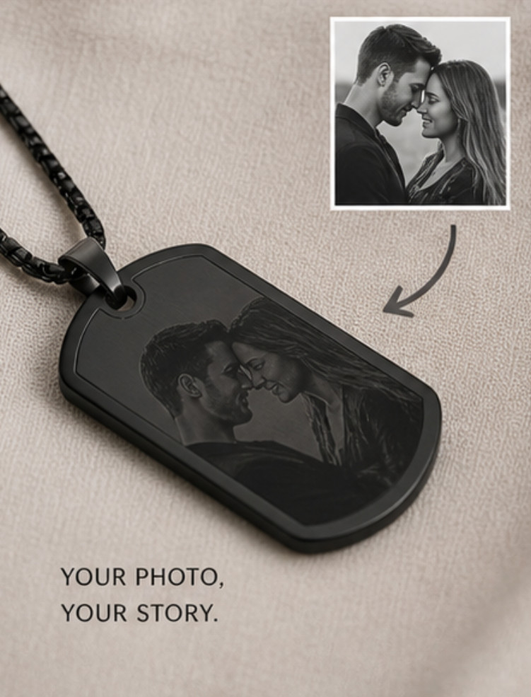 Personalized Custom Photo & Text Engraved Dog Tag Necklace PERFECT GIFT