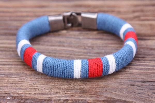G107 Blues Surfer Young Cool Cotton Wraps Leather Bangle Bracelet Cuff Men’s