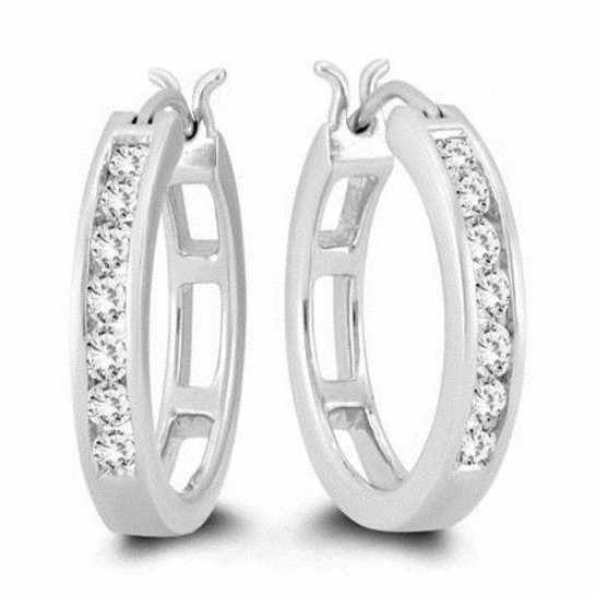 0.50 CTW E-F VVS-VS Sterling Silver Lab Grown Diamond Channel Set Huggies