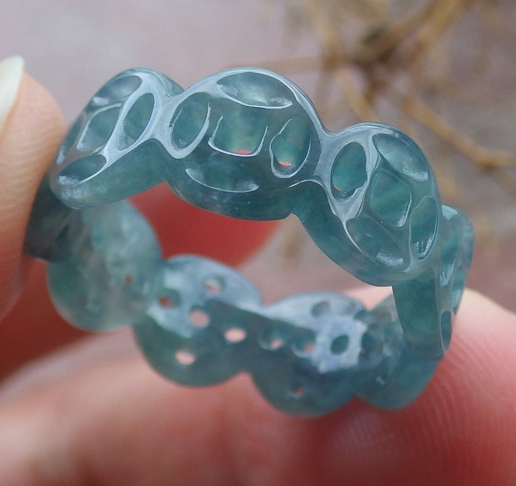 Certified Green Natural A JADE Jadeite RING Money Coin NO. 8 戒指 107002 TS