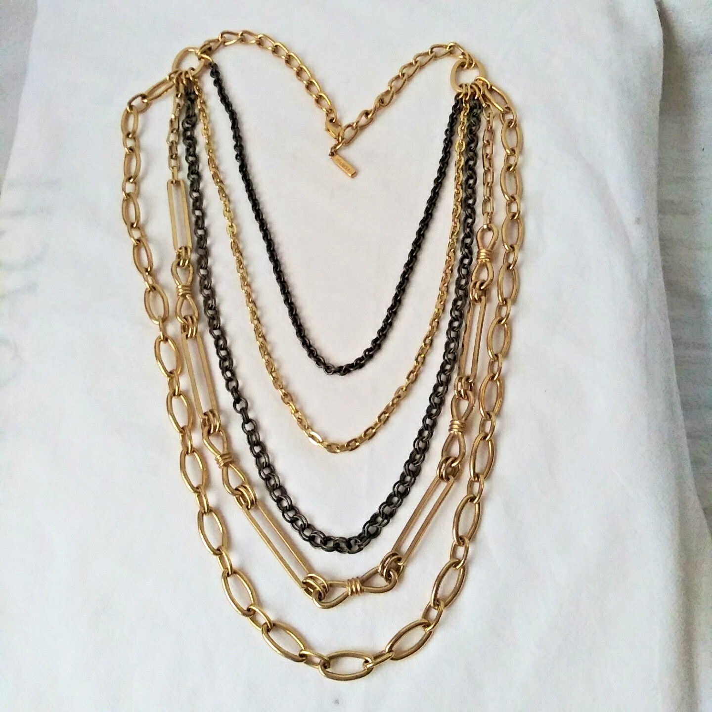 Heavy Gold Tone Multiple 5 Strand Layered Chain Statement Necklace Signed WORTH