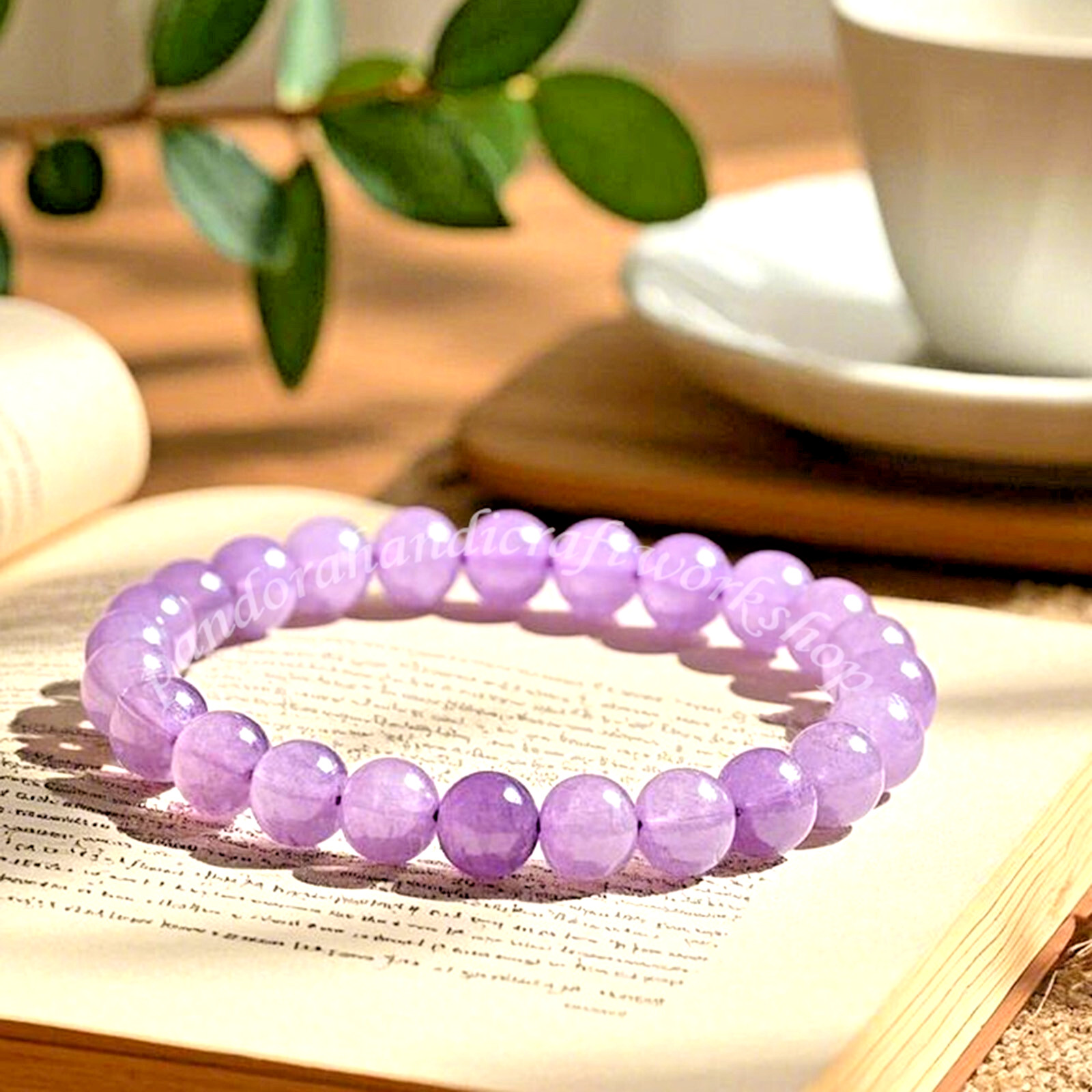 Handmade Natural Kunzite Elastic Stretch Bracelet – 8mm Round Gemstone Bead
