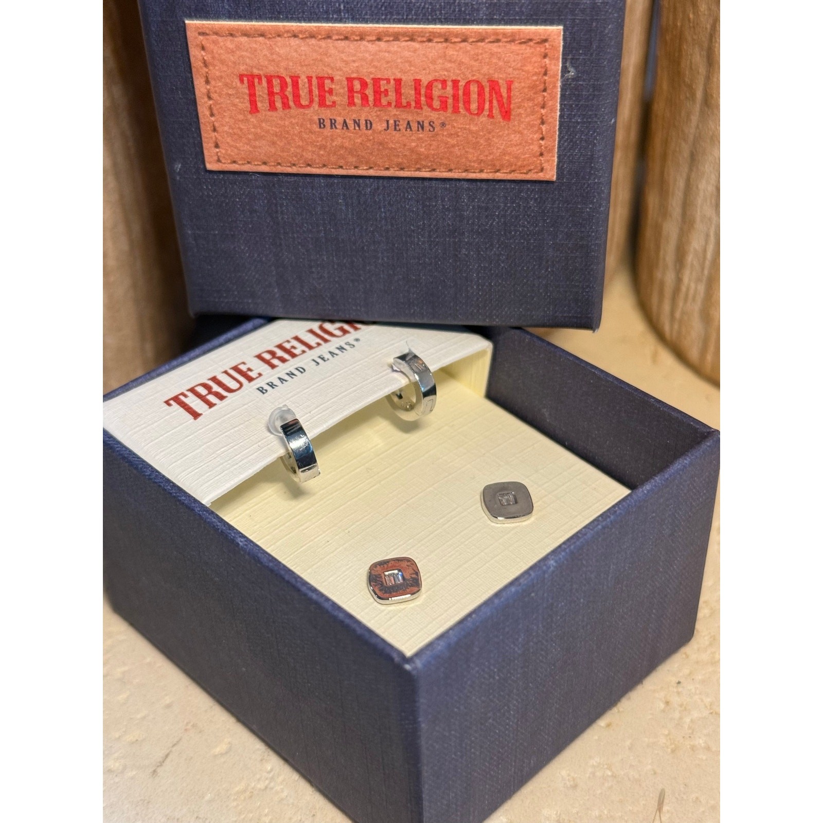 True Religion Silver-Tone Brass 2-Pair Earring Set Hoops & Studs NWT
