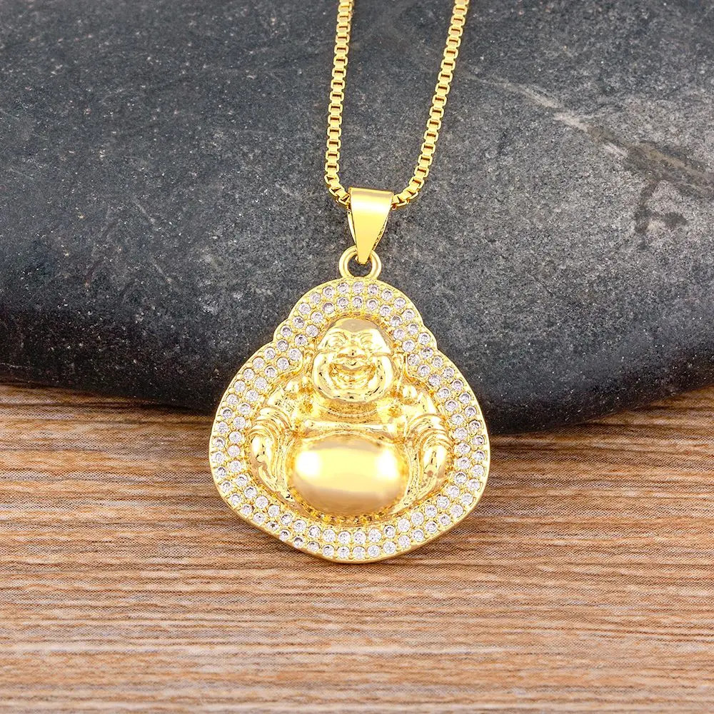 Nidin Classic Exquisite Maitreya Buddha Pendant Necklace Inlaid Shiny Zircon Cry
