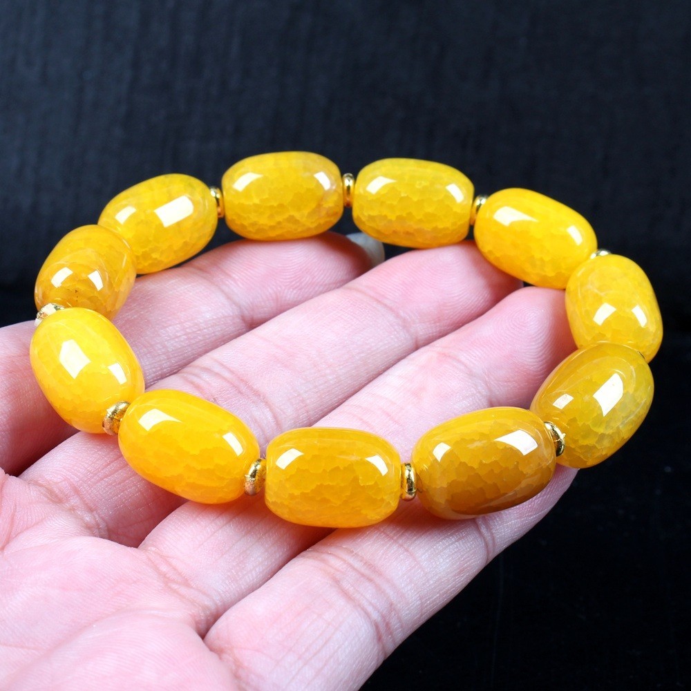 13*18mm Rare Natural Agate Onyx Carved yellow Beads Bracelet Bangle Wristlet