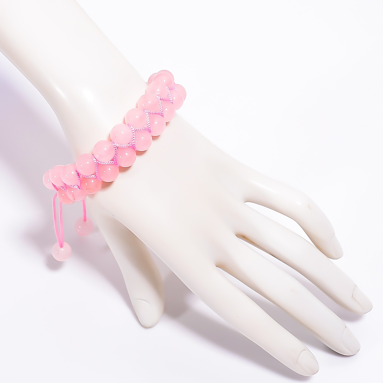 Rose Quartz Gemstone Round 8 mm Beads 7-10″ Adst. Macrame Thread Bracelet BB-18
