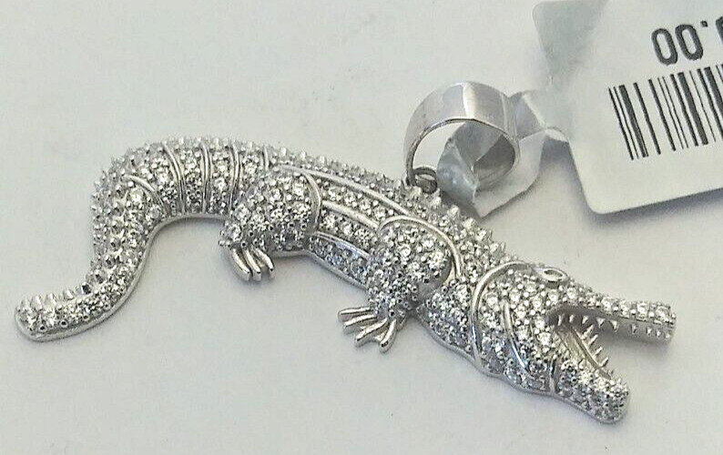 NEW .925 Sterling SILVER Reflective CZ ALLIGATOR pendant for necklace 40X18MM
