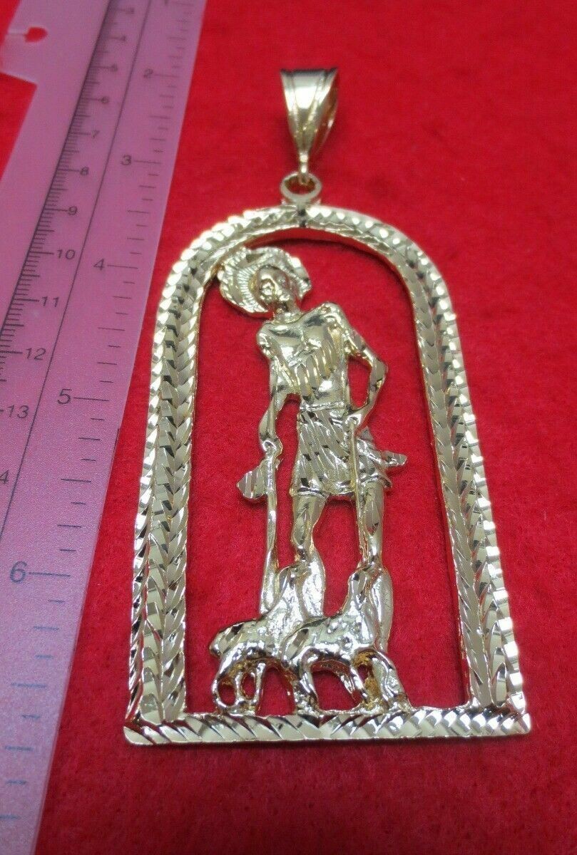 14KT GOLD EP SAINT LAZARUS CHARM PENDANT OVER 4″ WITH 24″ 4MM ROPE CHAIN-9253
