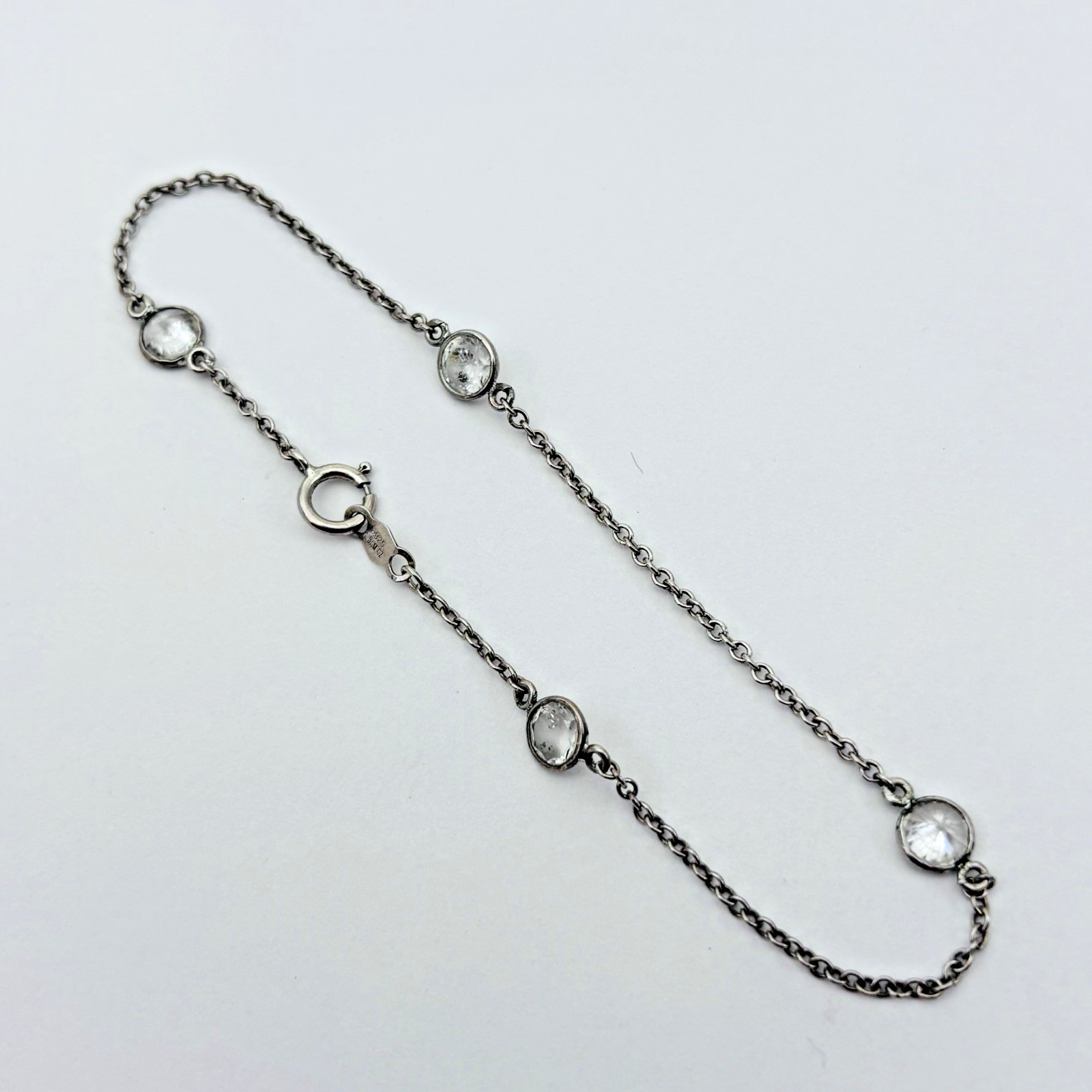 Jacmel Mauritius Sterling Silver 925 JCM CZ Station Bracelet 7.5 in
