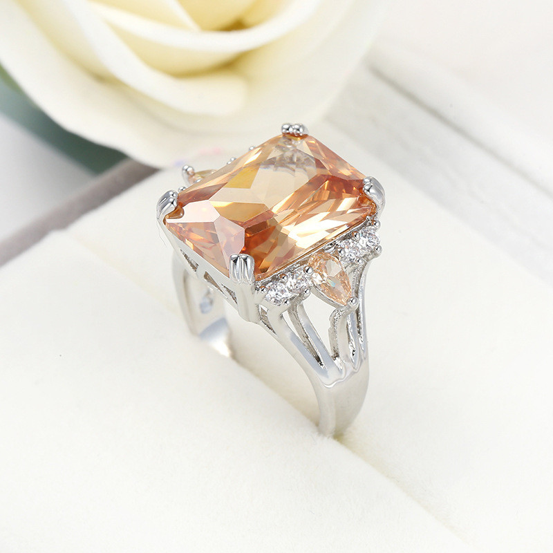 Woman Trendy Super Huge Genuine Morganite Gemstone Silver Wedding Ring Size 6-10