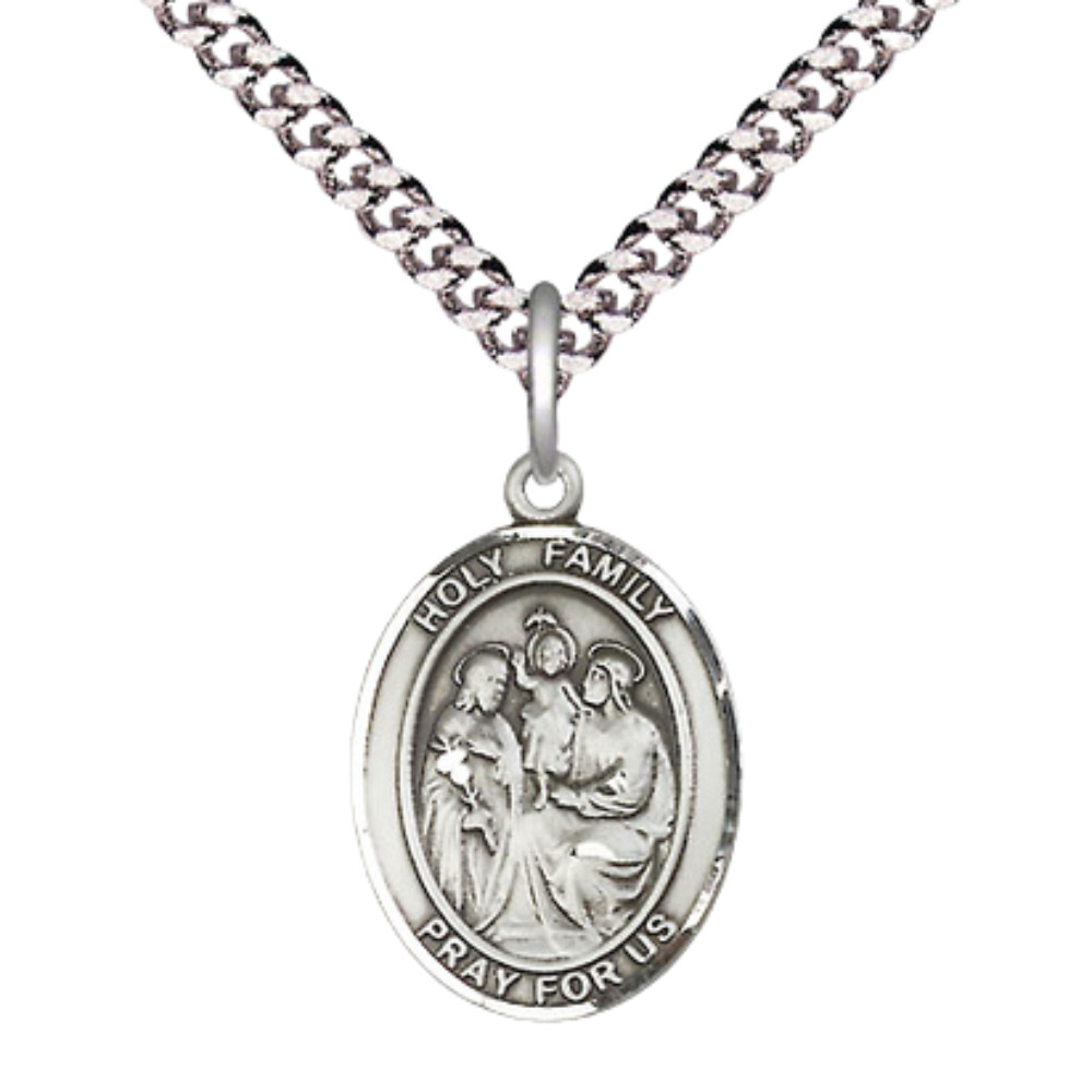 Pewter Holy Family Medal 24″ Lobster Claw Chain Necklace Lobster Claw clasp