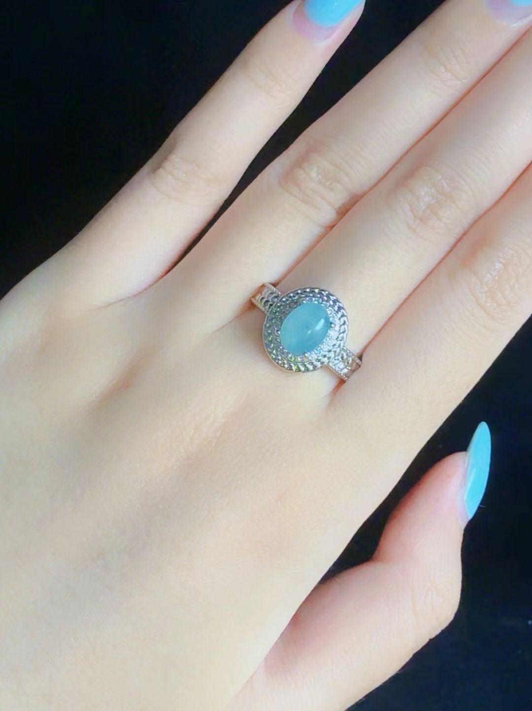 Natural sky blue jadeite ring