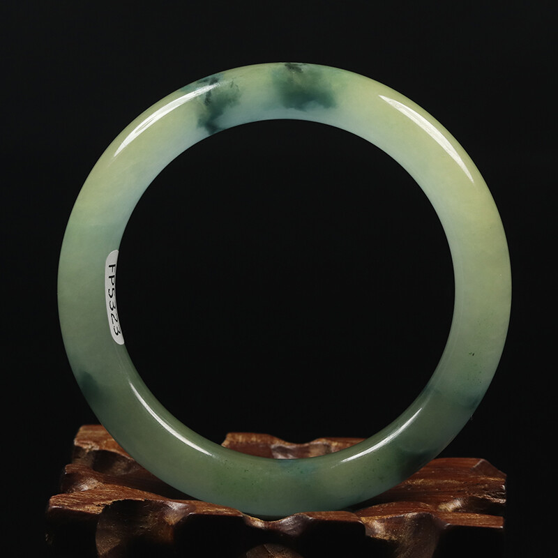 53mm Natural White Green Jadeite Jade Bangle Bracelet Women’s Chinese Jade 16022