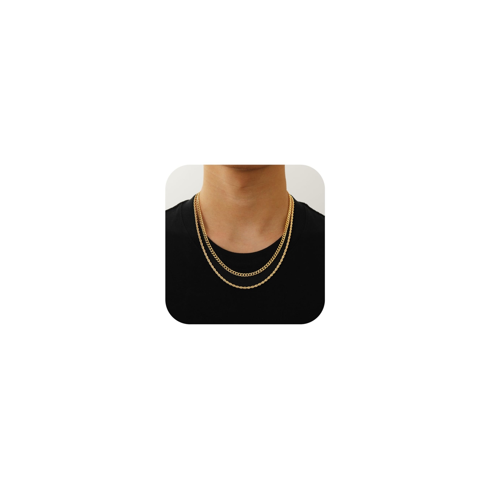 Layered Chain Necklaces for Men Boys, 2Pcs Stainless Steel Cuban Link/Rope/He…