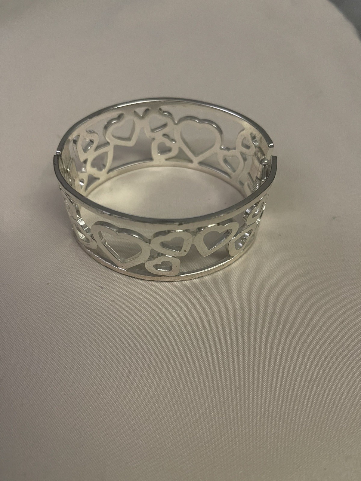 Heart cutout Hinged Bracelet Bangle Silver Tone