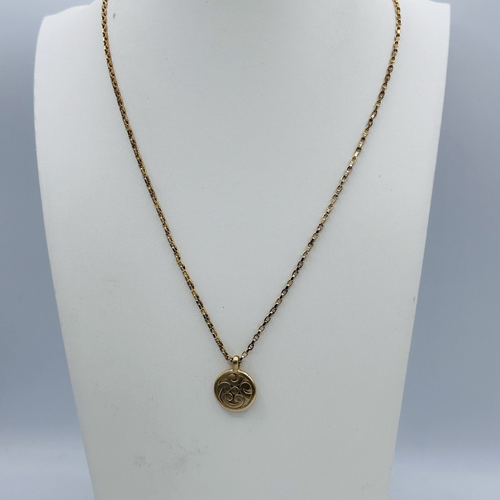 Brighton Contempo Medallion Petite Necklace Gold Tone Scroll Pendant 16-20”