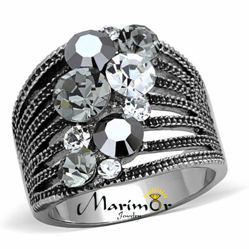 Womens Vintage Stainless Steel AAA Grade Crystal Cocktail Fashion Ring Size 5-10