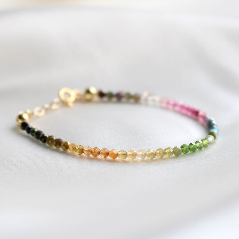 A++ Dainty Multi Tourmaline Faceted Round Gemstone Beads Healing Bracelets 6-8”
