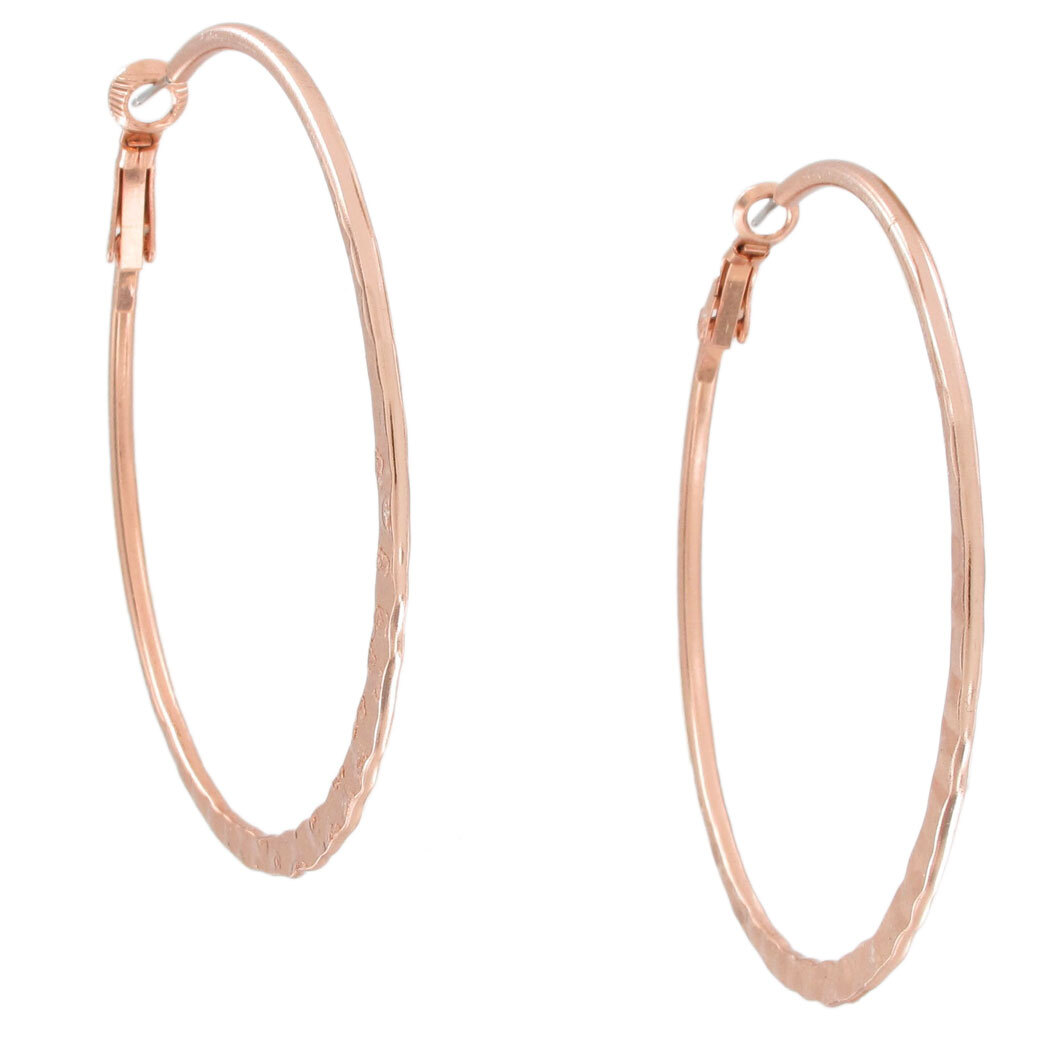 Ky & Co USA Hammered Large Round Hoop Earrings Pierced 2 3/8″ – Rose Gold Tone