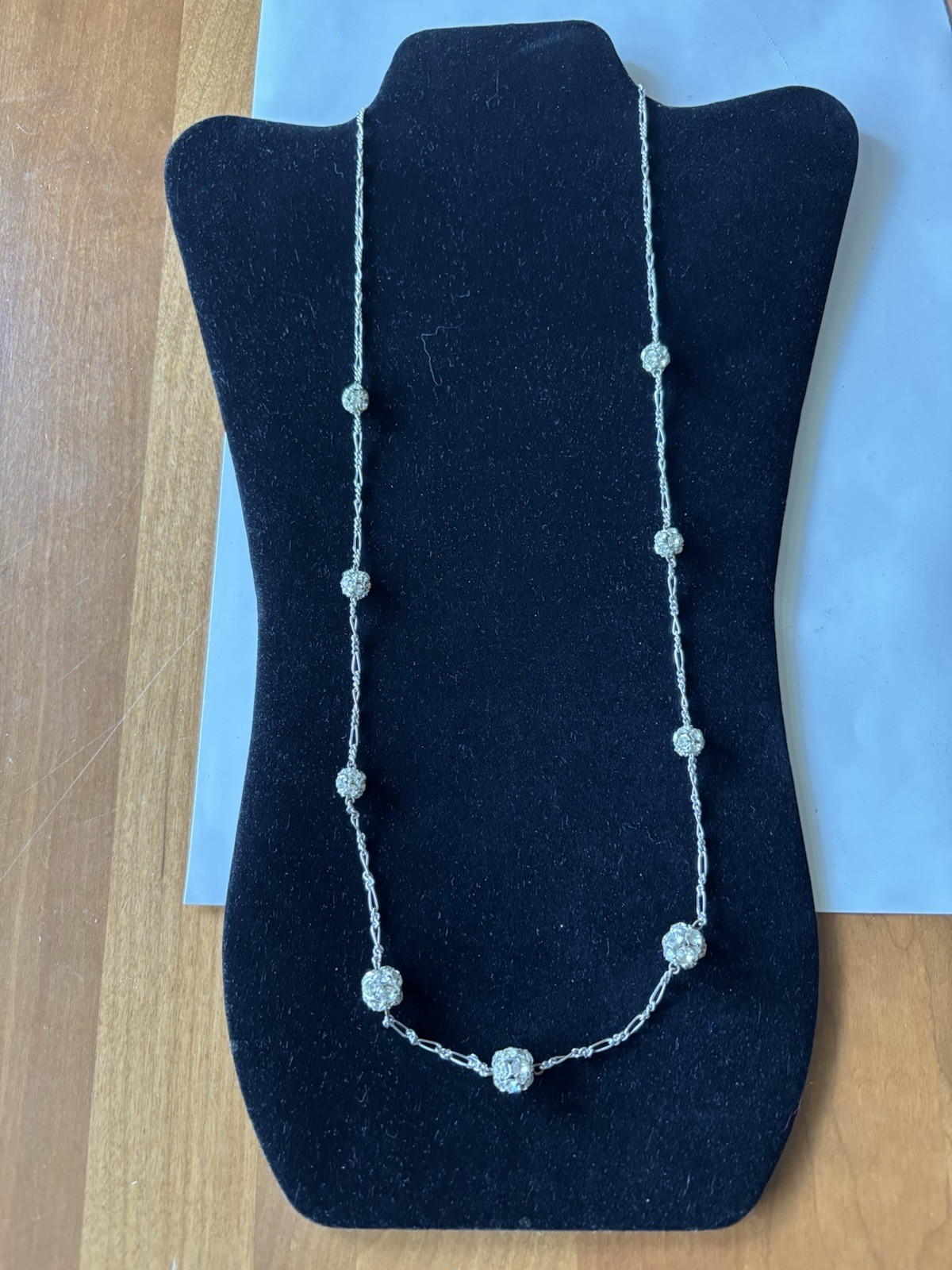 Necklace Silver Tone 9 Rhinestone Disco Ball Stations 30 in Barrel Clasp