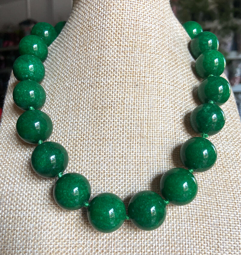 Huge 20mm Natural Green Jade Jadeite Round Beads Gemstone Necklace 16-36 In