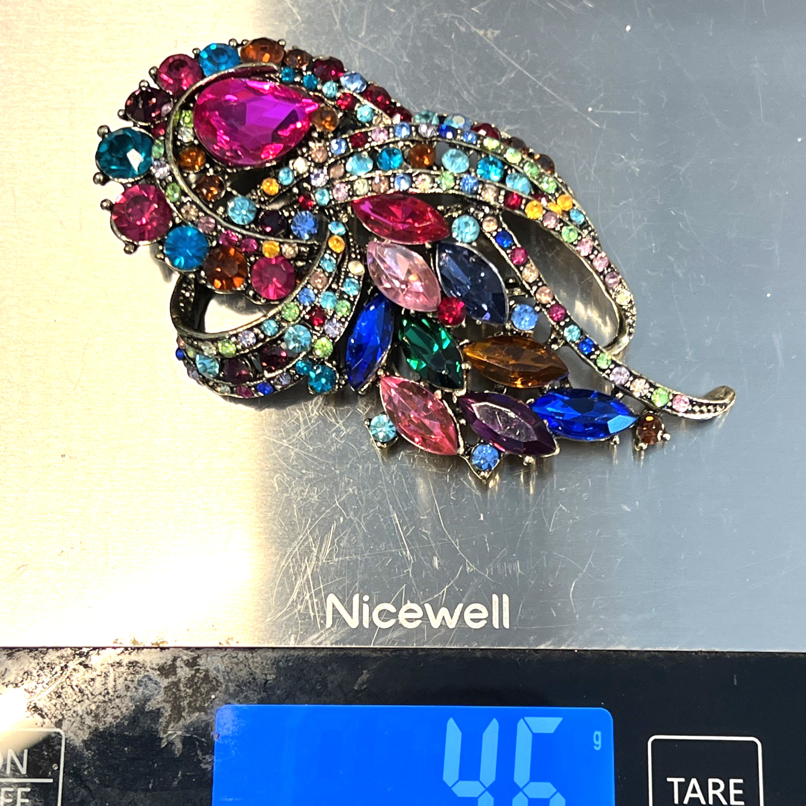 Fancy Vintage Inspired Colorful Sparkle Rhinestone Brooch Pin 3.5 Inches