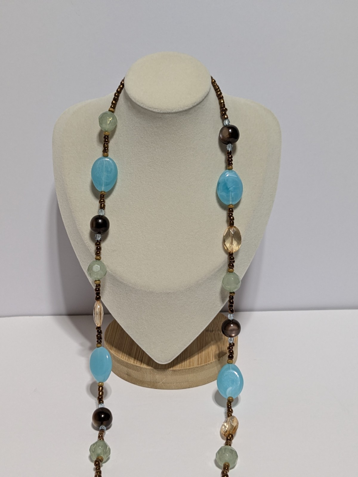 Multicolor & Multi Shaped Acrylic & Glass Beaded Necklace 32″. BOHO.