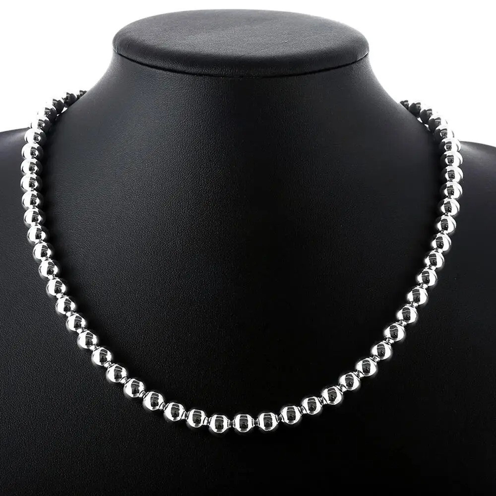 Women’s 925 Sterling Silver solid 10mm Hollow Balls Beads 20 Chain Necklace