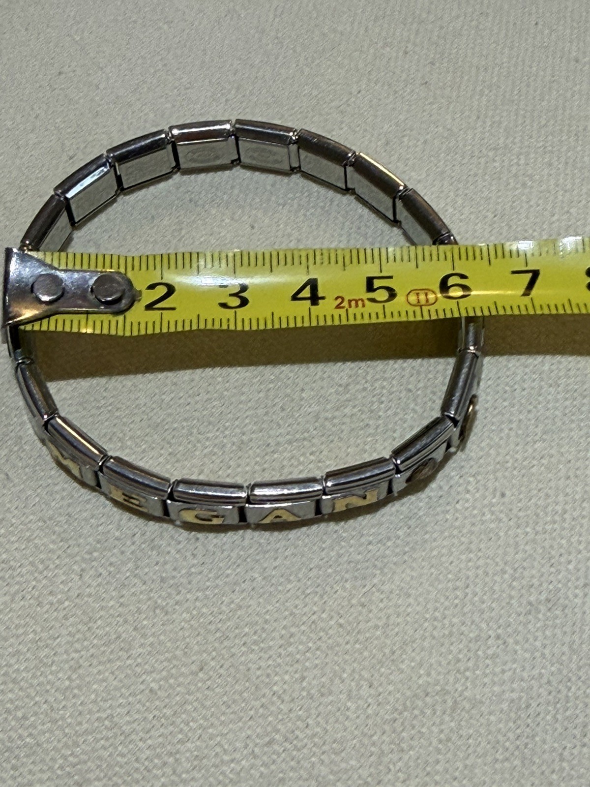 Vintage Italian Charm Bracelet Stainless Steel Gold Tone Name Megan 9mm Link