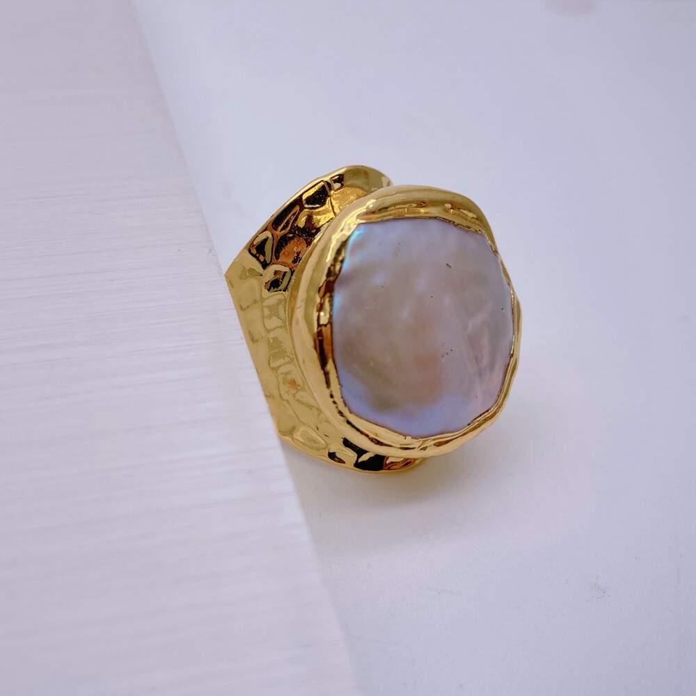 Cultured White Baroque Pearl Gold Plated Finger Ring Adjustable Rings For Women