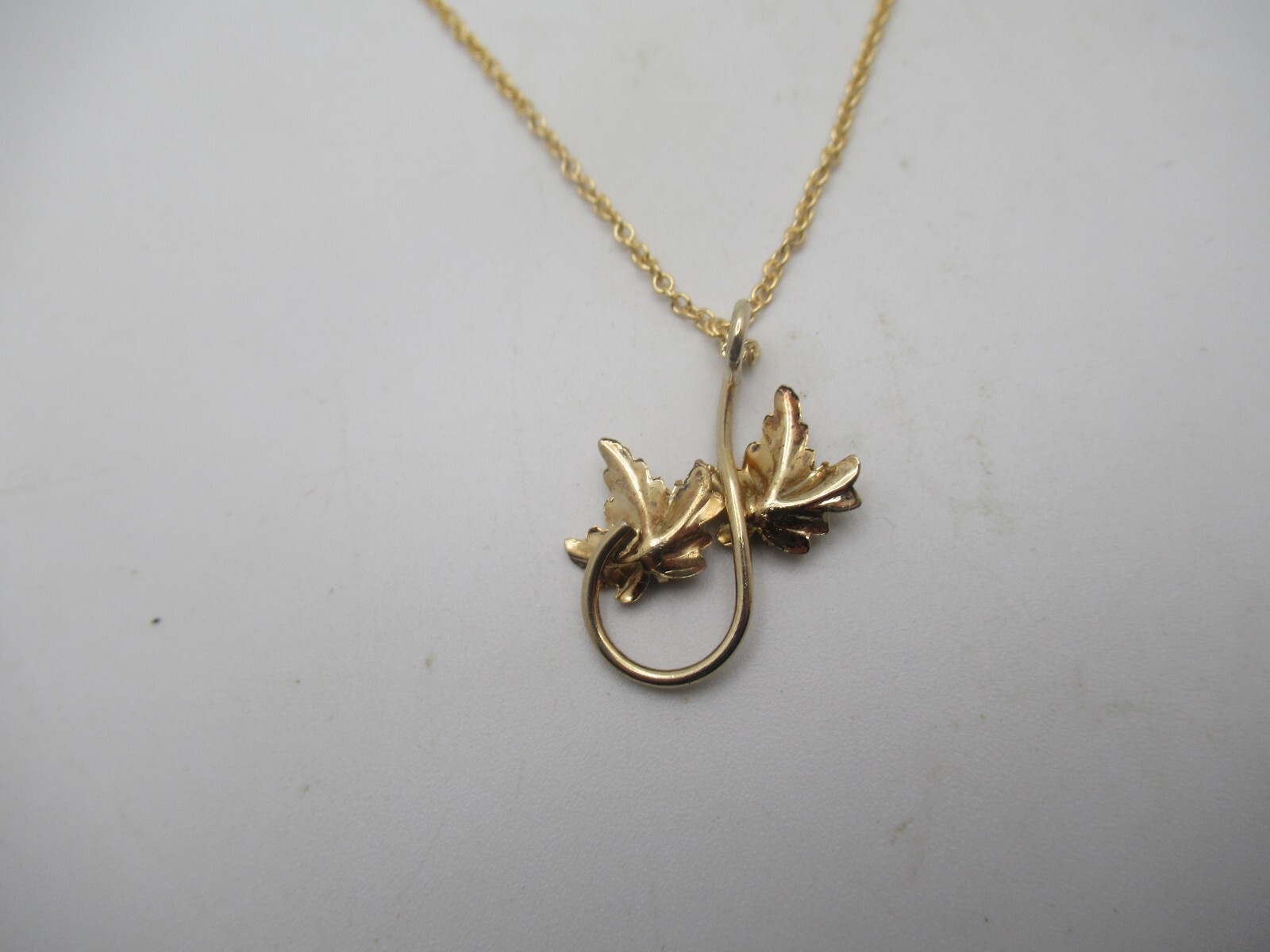 Yellow Gold Plated Man Made Emeralds Leaf Necklace
